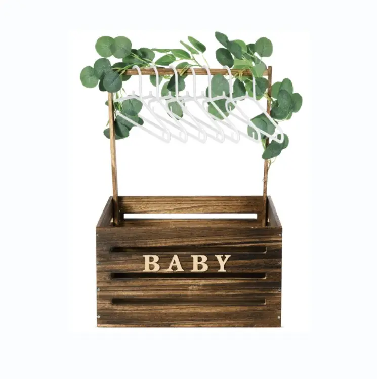 Holz-Baby-Shower-Karton Schrank, Babykorb mit Griff und Girlande Aufbewahrungsbox Ampel Babyshower