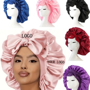 <span class=keywords><strong>Bonnet</strong></span> de nuit en <span class=keywords><strong>satin</strong></span> noir et rose à large bord avec logo personnalisé pour le soin des <span class=keywords><strong>cheveux</strong></span>, <span class=keywords><strong>bonnet</strong></span> de sommeil en soie, <span class=keywords><strong>bonnet</strong></span> de nuit enveloppant - Product Image 1