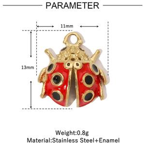 Ciondolo Fai-da-Te in Acciaio al Titanio con Sette Perle, Cuore Francese e Coccinella, Ciondolo in Acciaio Inossidabile con Croce Lunare in Oro 14k - Product Image 6