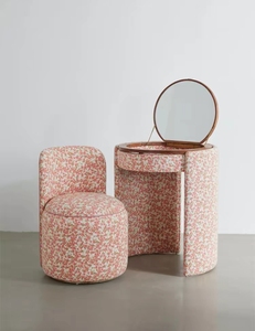 <span class=keywords><strong>Tocador</strong></span> de Lujo Contemporáneo que Ahorra Espacio con Espejo Redondo Abatible y Otomana a Juego para Apartamento Moderno - Product Image 2