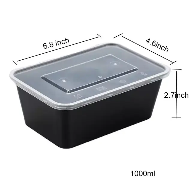 eco healthy black plastic meal prep containers ,take away out plastik bento lunch boxes, pp disposable food containers