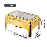 Plat de service rectangulaire de luxe en verre doré et acier inoxydable, chauffe-plat alimenté au combustible, capacité 9L, pour buffet et traiteur