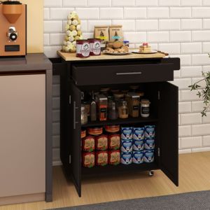 Chariot de cuisine moderne DB Kitchen avec 1 tiroir, 2 portes, en bois, chariot de cuisine réglable pour îlot - Product Image 6