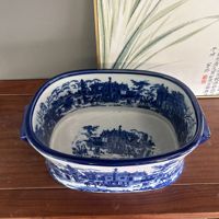 Pot de fleurs en céramique bleu et blanc peint à la main, motif anglais, pour artistes