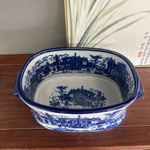 <span class=keywords><strong>Pot</strong></span> de fleurs en céramique bleu et blanc peint à la main, motif anglais, pour artistes - Product Image 2