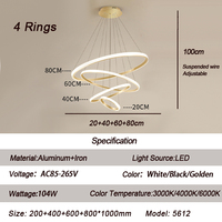Suspension moderne en aluminium nordique de luxe à 4 anneaux pour décoration intérieure Lustre à LED avec télécommande pour restaurant