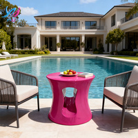 Moderner Konvertierbarer Langlebiger Rosa Outdoor-Fiberglas-Kaffeetisch/Beistelltisch mit Verstellbarer Höhe, Stauraum, Einfacher Reinigung und Anpassbarkeit