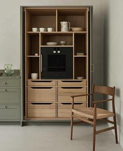 Buffet de salle à manger moderne en bois avec four encastré et tiroirs, armoire haute sur mesure pour petits espaces - Product Image 1