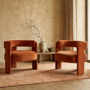 Poltrona Moderna in Velluto Arancione, Sedia Singola Imbottita di <span class=keywords><strong>Design</strong></span> per <span class=keywords><strong>Soggiorno</strong></span>, Camera da Letto o Ufficio - Product Image 4
