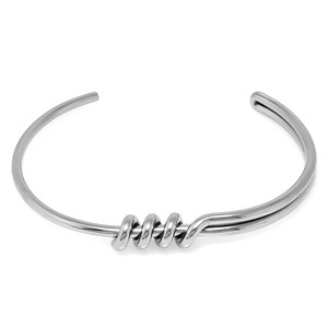Pulsera en espiral de acero inoxidable con diseño abierto en forma de C y nudo, para parejas, color plateado. - Product Image 2