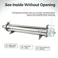 Filtre à eau pour toute la maison en acier inoxydable 304 avec chambre filtrante visible en état de surcharge, purificateur d'eau à ultrafiltration PVDF