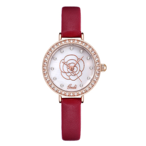 Montre-bracelet pour femme avec cadran serti de diamants, bracelet en cuir rond, tendance et moderne - Product Image 5