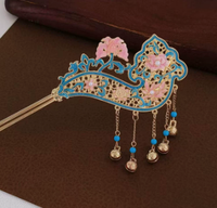 Épingle à cheveux à pompon en alliage de haute qualité, finition bleu brûlé, bijou antique pour Hanfu, Cheongsam, style rétro, pour la rentrée scolaire, mariage, nouvel an