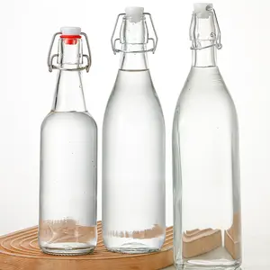 wholesale 750ml round flip lid drink beer wine water bottles glass 1000ml empty home brew swing top bottle with Seal cap