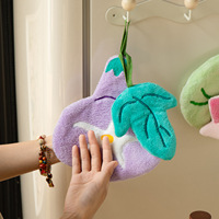 Coral Fleece Embroidered Hand Towel Cute Hangable Absorbent Quick-Dry Home Towel for Bathroom and Kitchen
