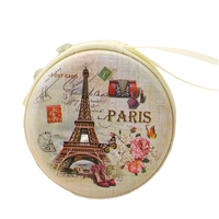 Nouvelle pochette à monnaie ronde en fer blanc avec fermeture éclair, motif Tour Eiffel, style dessin animé mignon, unisexe et tendance