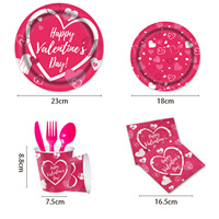Vaisselle de fête sur le thème de la Saint-Valentin, décoration de fête rose rouge, assiettes en papier jetables, gobelets, serviettes