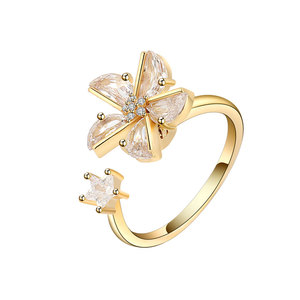 <b>anxiety</b> relief <b>ring</b> Copper <b>Gold</b> Plated Windmill Insert zirconium Open Adjustable Designer jewelry for office use - Product Image 5