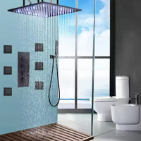 Ensemble de robinetterie de douche encastrée en laiton noir moderne de 20 pouces avec LED, fonction pluie, thermostatique, jets doux et massage, pour hôtel