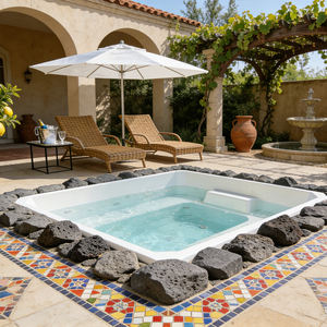 Piscina cuadrada de fibra de vidrio para uso doméstico con azulejos de mosaico para relajarse en el jardín, piscina elevada, spa. - Product Image 2