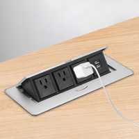 Boîte d'information de bureau avec prise de courant escamotable à 3 positions, prise standard américaine, et ports USB