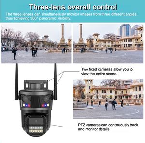 Cámara IP WiFi <span class=keywords><strong>ICSEE</strong></span> de 9MP con Tres Lentes, Luces de Advertencia Rojas y Azules, PTZ IP66 para Sistema de Vigilancia Doméstica - Product Image 3