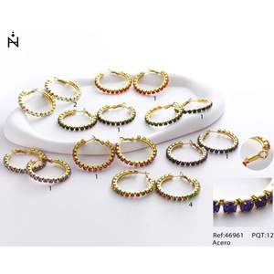 Pendientes de Aro Z Fashion, Chapados en Oro, con Piedras de Colores, Acero 46961 - Product Image 1