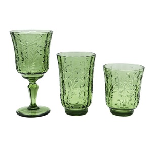 Copa de Vidrio Floral en Relieve Vintage, Copas de Vino Transparentes y de Colores para Bodas y Fiestas, Vajilla Elegante - Product Image 1