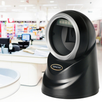 Escáner de código de barras personalizable de escritorio omnidireccional, manos libres, con cable USB, lector de códigos de barras 1D, 2D y QR para supermercados y tiendas minoristas.