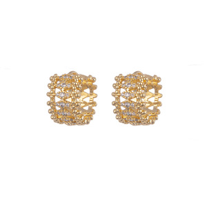 Boucles d'oreilles manchette plaquées or ajourées avec incrustation de zircon, design géométrique, style moyen-oriental, bijoux de mode pour femmes - Product Image 5