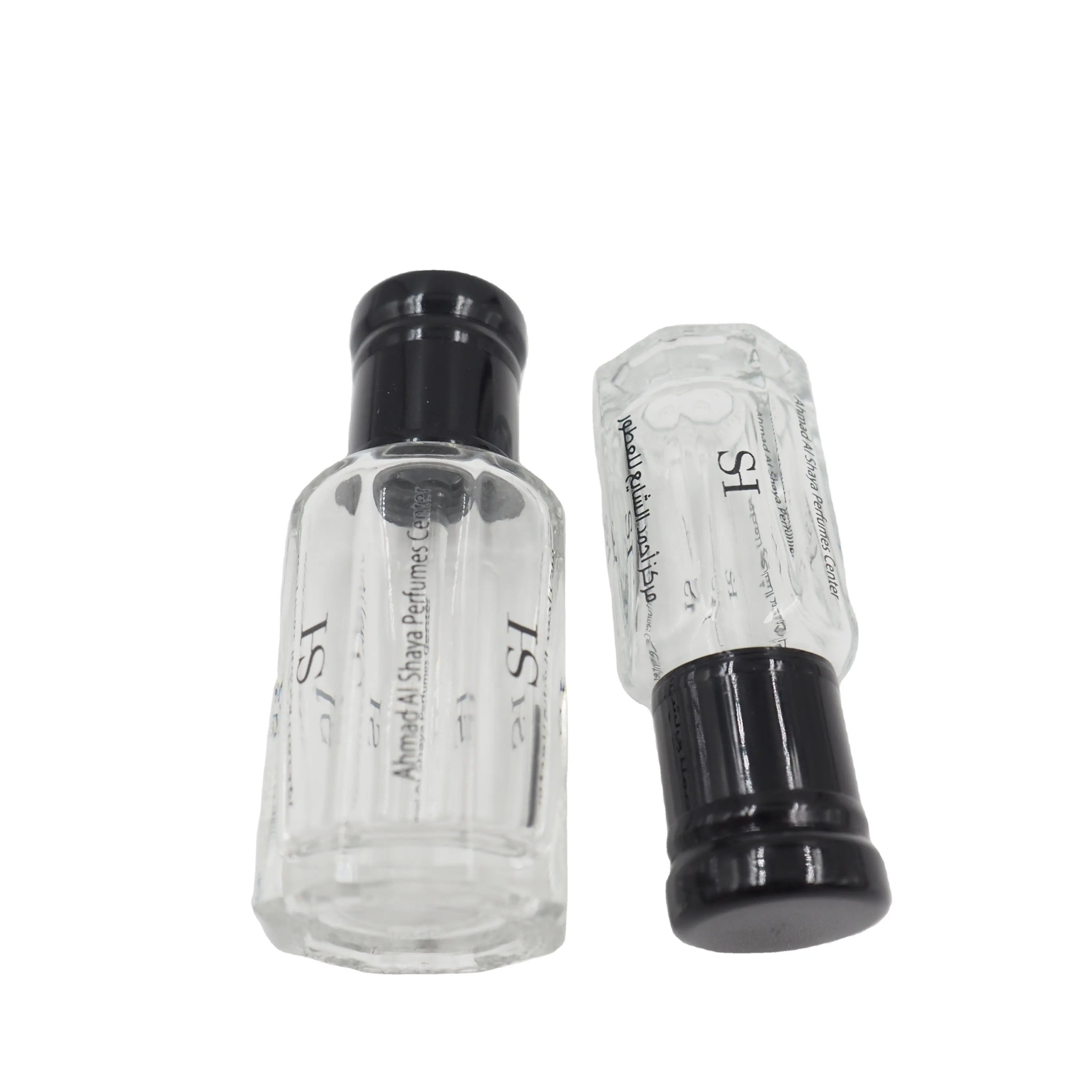 3ml 6ml 12ml di fantasia octagon arabo profumo e di vetro olio bottiglia di tola con roll-on nero tappo in alluminio