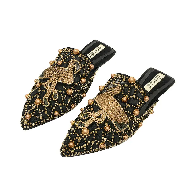 Maille dames pantoufles femmes nouveau été pointu Fla sandales à talons bas Muller pantoufles femmes chaussures décontractées