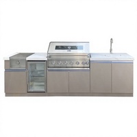 Îlot de cuisine extérieur modulaire directement de l'usine avec barbecue à gaz intégré, évier, réfrigérateur, armoire de rangement et réfrigérateur sous comptoir