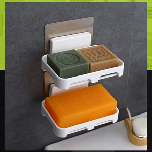 Platos Drenaje Accesorios de baño Jabonera de <span class=keywords><strong>ducha</strong></span> Caja de jabón de drenaje montada en la pared Bandeja de jabón de esponja de plástico Organizador de cocina - Product Image 2