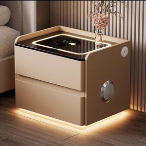 Gabinete de Almacenamiento Compacto y Ligero de Madera para Dormitorio Moderno, con Altavoz Bluetooth y Carga Inalámbrica Inteligente, 2 Cajones, Diseño Simple y Elegante - Product Image 3