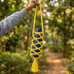 Porta Botellas de Agua de Macramé de Algodón Estilo Bohemio Amarillo, Bolsa Colgante de Cuerda Trenzada, Portavasos Hecho a Mano para Yoga, Viajes, Decoración del Hogar - Product Image 3