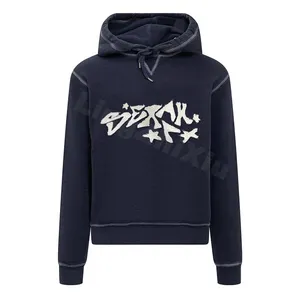 Custom Logo 100% Cotton Pullover Men's Hoodie French Terry Graphic Fabric Applique Hoodie No Pockets Streetwear Manufacturers