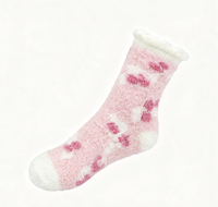 Chaussettes pantoufles douillettes et moelleuses à motif cœur rose pour femme, en polaire corail épaisse, chaudes et confortables pour l'intérieur et le sommeil