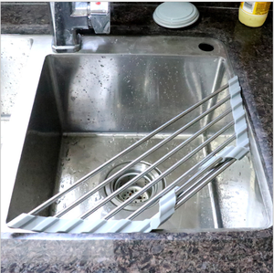 Estante de secado de platos enrollable de acero inoxidable triangular, escurridor resistente al calor para esquina de fregadero de cocina - Product Image 5