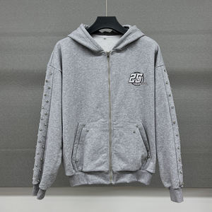 En vrac goutte épaule surdimensionné fermeture éclair à capuche unisexe Streetwear français éponge strass à capuche poids lourd coton fermeture éclair à capuche - Product Image 1