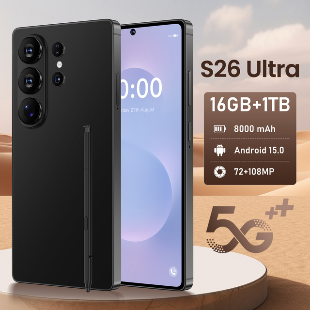 S26 Ultra 5G Smartphone Android 15 7.3-Inch HD OLED 108MP Camera 72MP Front + 8000mAh Battery Face Recognition Spanish English