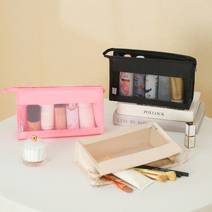 Travel Makeup Bag Mesh <b>Toiletry</b> Organizer Large Capacity Rectangle Beige Black Pink For Trip <b>Storage</b> - Product Image 1