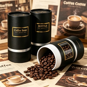 Envase de Tubo de Papel Cilíndrico Negro con Ventana Transparente de PVC para Granos de Café, Papel Kraft Reciclable con Impresión en Lámina Dorada - Product Image 3