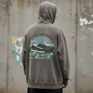 Biểu Tượng Tùy Chỉnh Dtg In 100% Cotton Áo Thun Hoodie Thêu Quá Khổ Dài Trùm Mũ Trùm Thun Áo Mùa Thu Dệt Kim Rửa Sạch Áo - Product Image 2