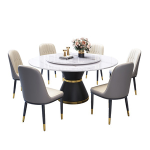 Ensemble table et chaises 6 places en dalle de pierre, style Mid-Century Modern, écologique, confortable, luxe léger, pivotant, pour petit appartement et <span class=keywords><strong>hôtel</strong></span> - Product Image 5