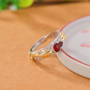 Bague porte-bonheur écologique en cuivre, motif gourde et carpe, style rétro chinois chic, avec motif abeille, cire et sang - Product Image 3