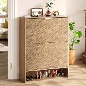 Papan partikel kabinet sepatu penyimpanan jalan masuk ramping awet dengan <span class=keywords><strong>2</strong></span> pintu lipat bawah terbuka bawah rak terbuka bawah - Product Image 1