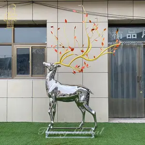 Çim için özel paslanmaz çelik için çeşitli güzel boynuz heykel heykeli ile fantezi açık hava bahçe dekorasyonu geyik