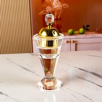 Brûleur d'encens en cristal K9 à facettes verticales, avec couvercle creux en forme de lune dorée, luxe zen, écologique, fait main, aromathérapie religieuse