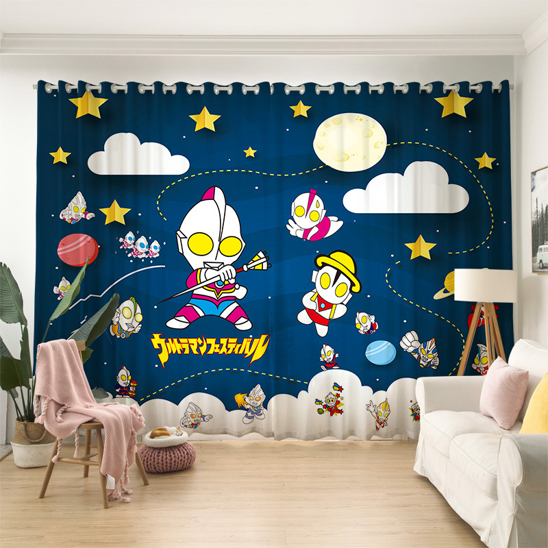 Top Selling Custom 3D Printing Cartoon Christmas window curtain With metal eyelets